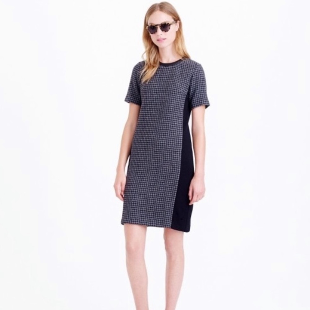 J crew houndstooth dress with leather trim
